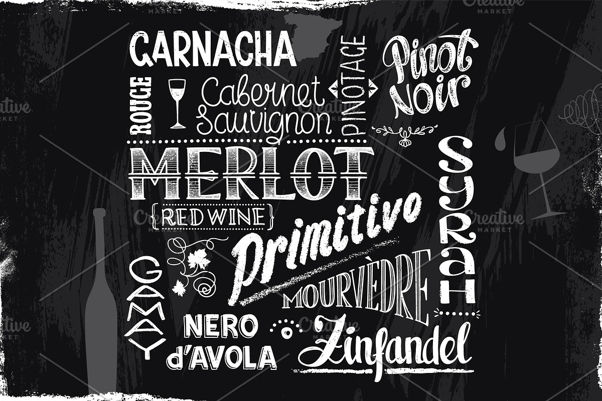 Chalk-drawn Wine Titles & Glasses, a Decorative Illustration by Adiemus (Photo 3 of 6)