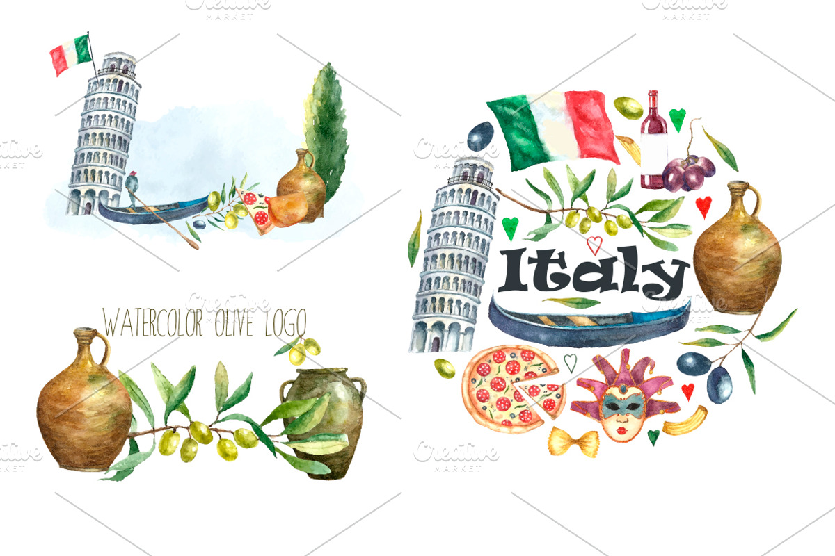 Watercolor set of Italy, a Food Illustration by Vikeriya (Photo 4 of 6)