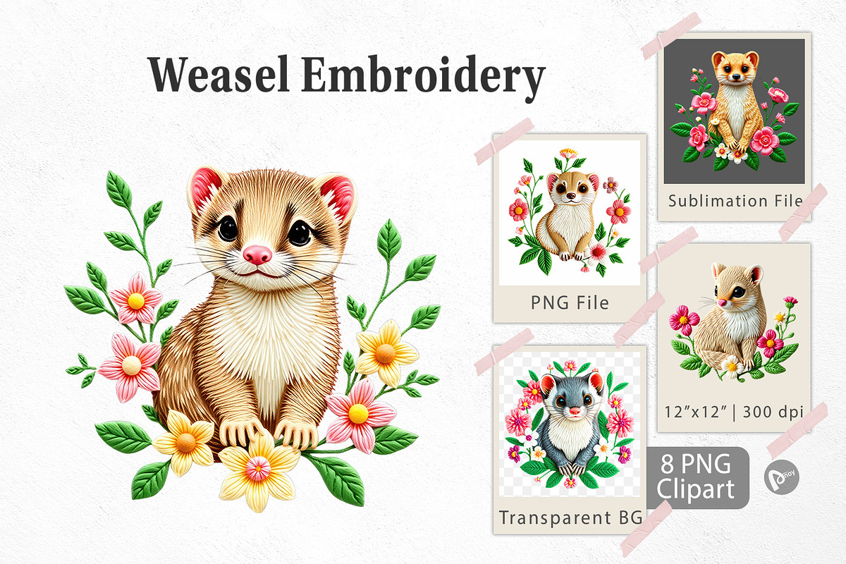 Weasel Embroidery Clipart, a Graphic by Artnoy (Photo 1 of 5)