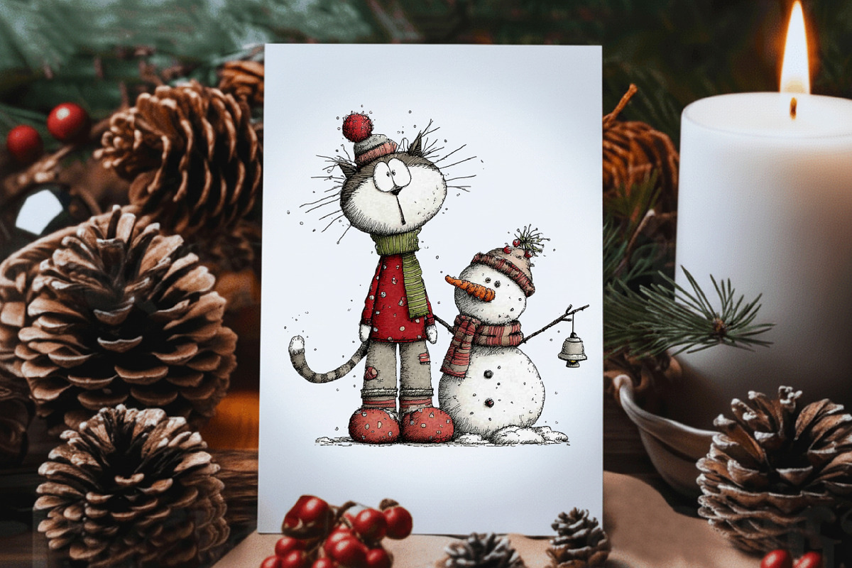 Whimsical Christmas Cat Clipart PNG, an Illustration by Dream Creation (Photo 7 of 8)