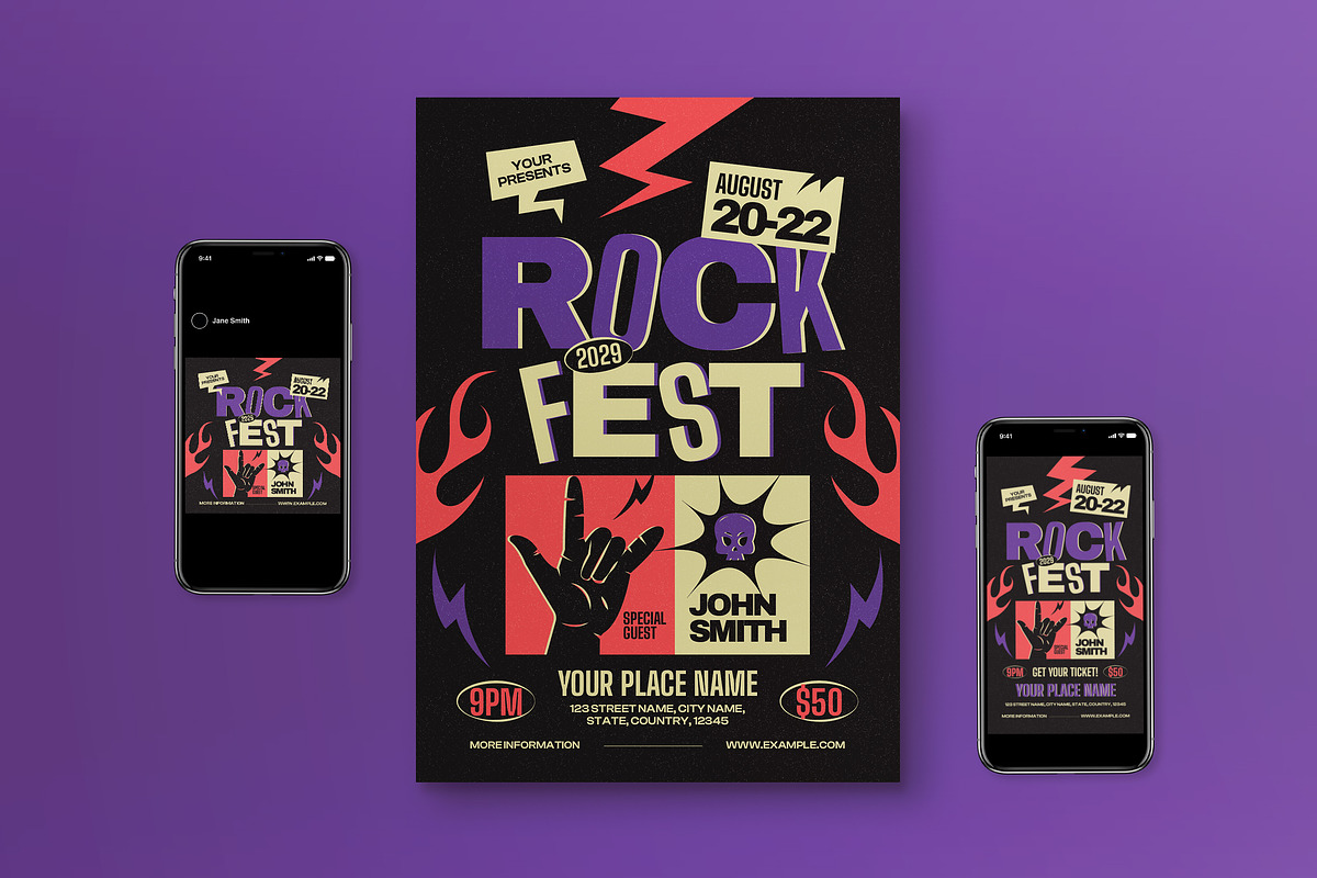 Black Bold Rock Music Flyer Set, a Flyer Template by graphicook (Photo 1 of 3)