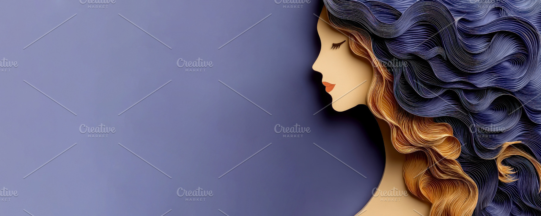 Serene side profile illustration of a woman with flowing layered, a Photo by José Manuel Gelpi
