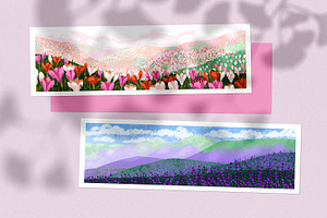 Flower Fields, Nature Landscapes Set