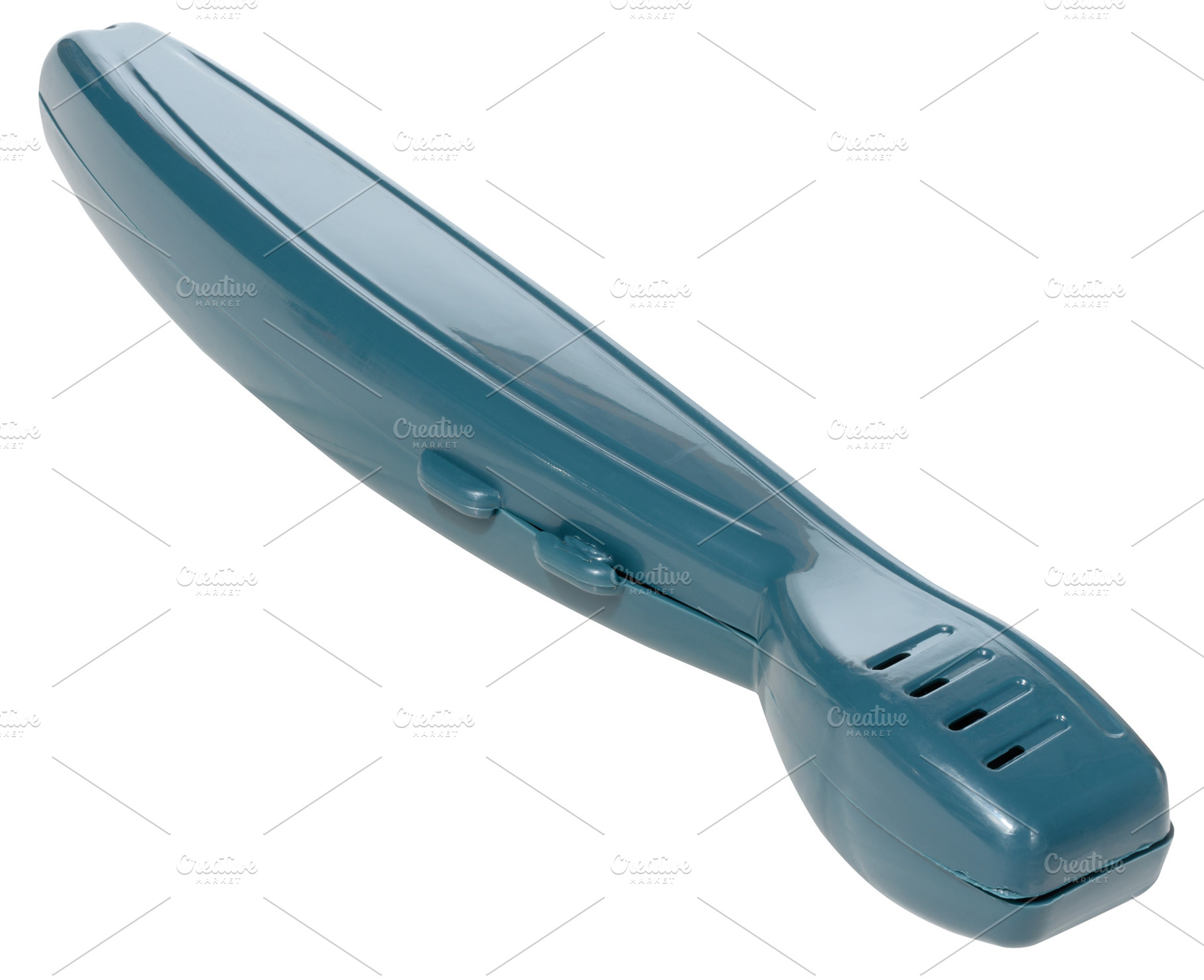 A sleek, teal colored plastic case for a toothbrush, featuring v, an Abstract Photo by ndanko
