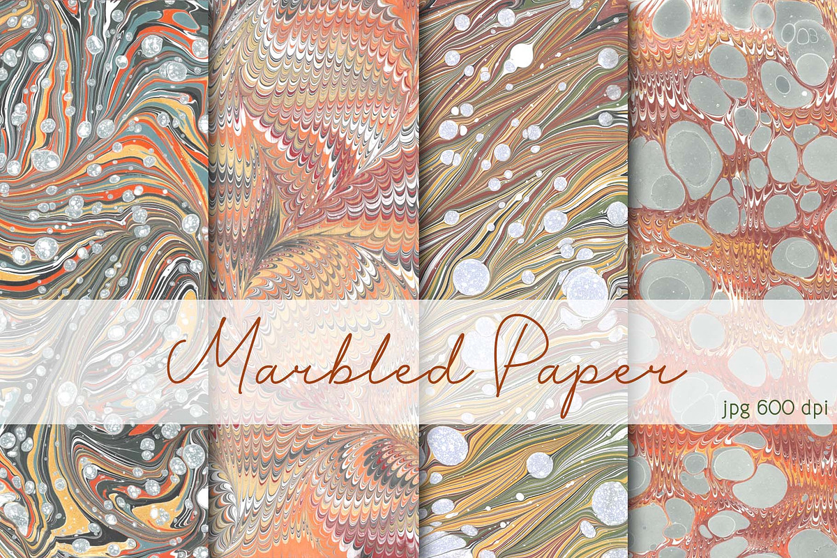 4 Hand Marbled Papers Autumn, a Texture Graphic by Marblingdom (Photo 1 of 5)