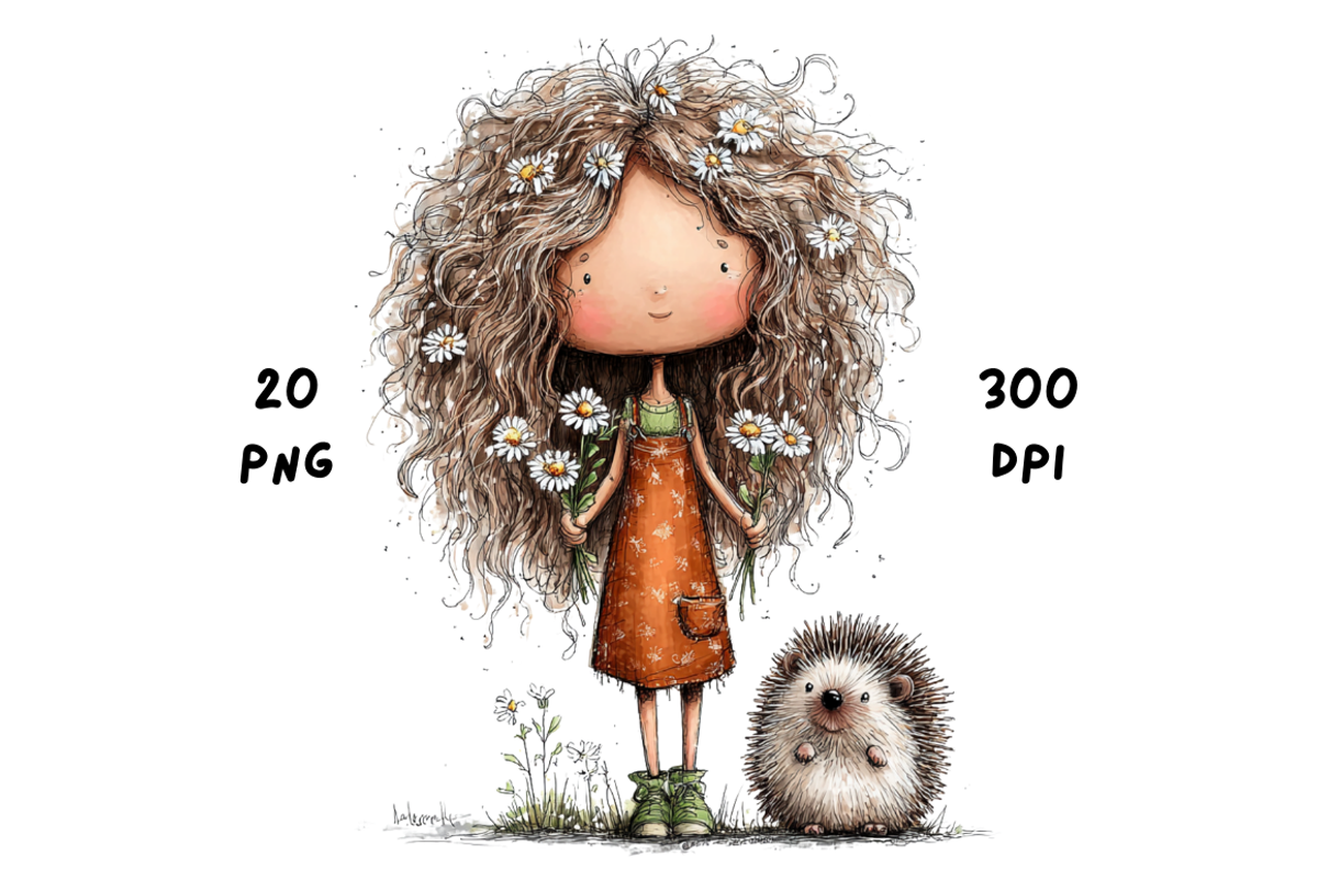 Whimsical Floral Girl & Hedgehog, an Animal Illustration by GiraffeCreative (Photo 11 of 20)