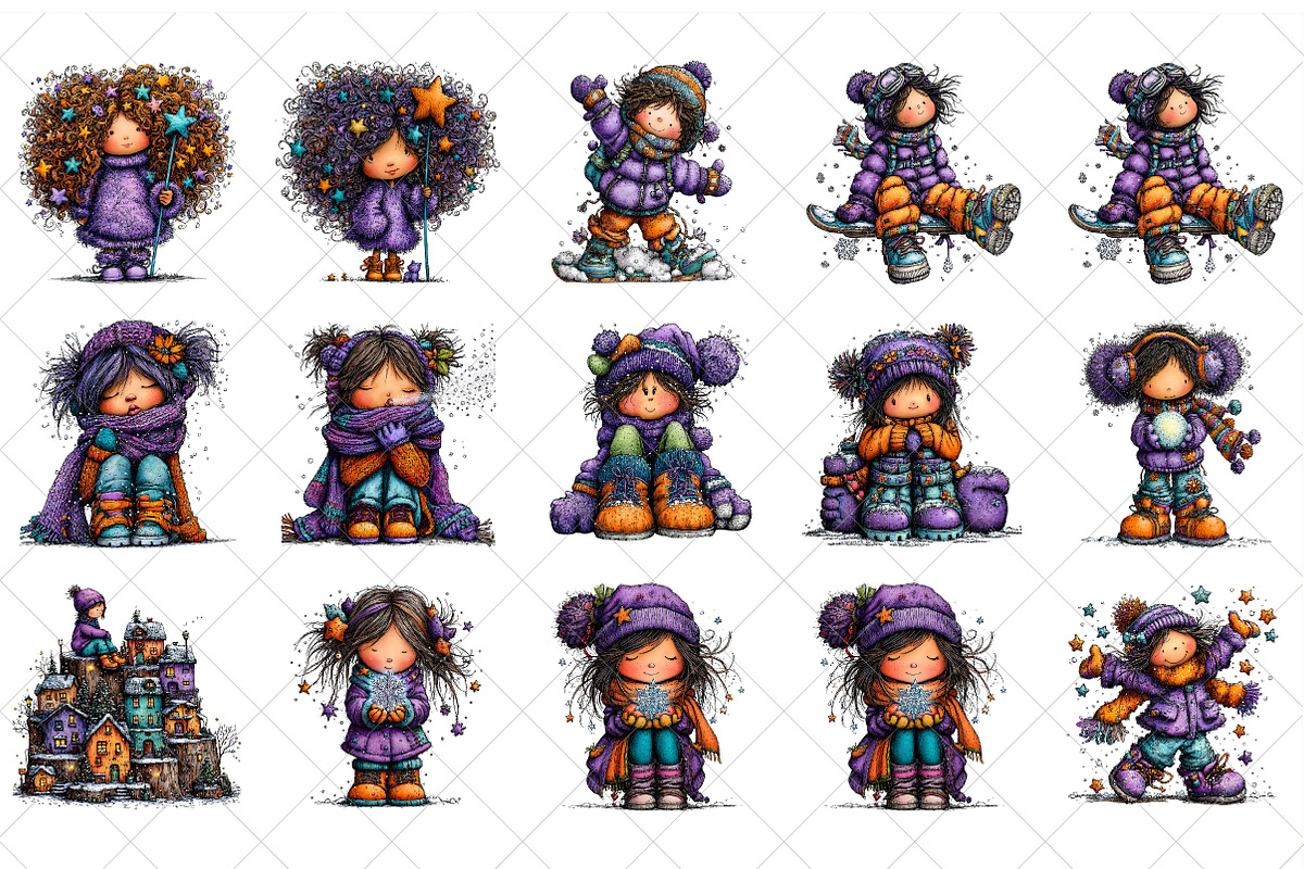 Whimsical Christmas Girl Clipart, an Illustration by SinaCreation (Photo 2 of 7)