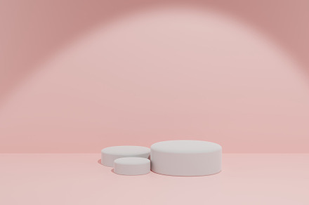 Three rounded podiums on a pink background