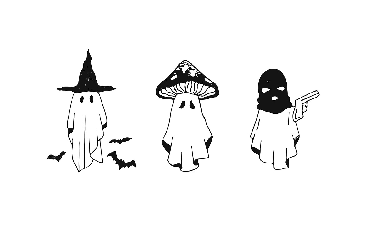 Halloween ghosts vector sketches, a Seasonal Illustration by yabluko_draws (Photo 4 of 5)