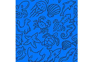 Sea Animals Vector Seamless Pattern