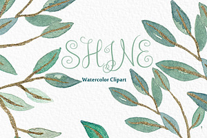 Shine Gold Leaves Watercolor Clipart