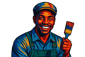 Happy Male Painter Holding, a Person Illustration by AlexArt