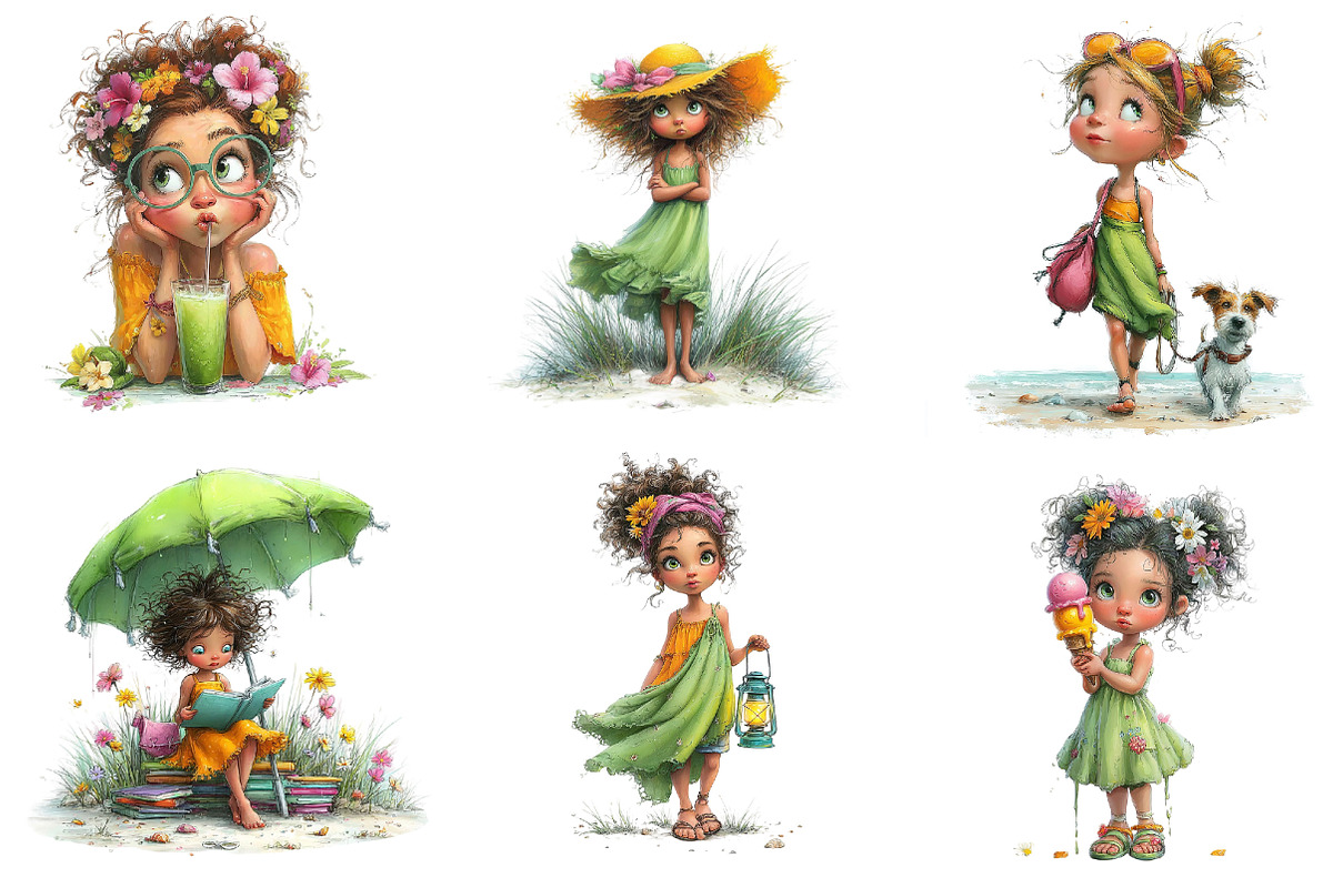 Whimsical Summer Girl Clipart, an Illustration by Dream Creation (Photo 2 of 7)