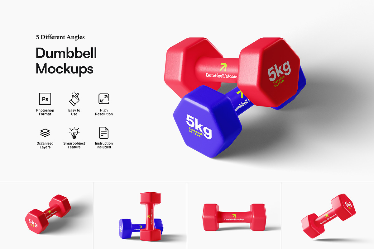 Dumbbell Mockups, a Product Mockup by artimasa (Photo 1 of 6)