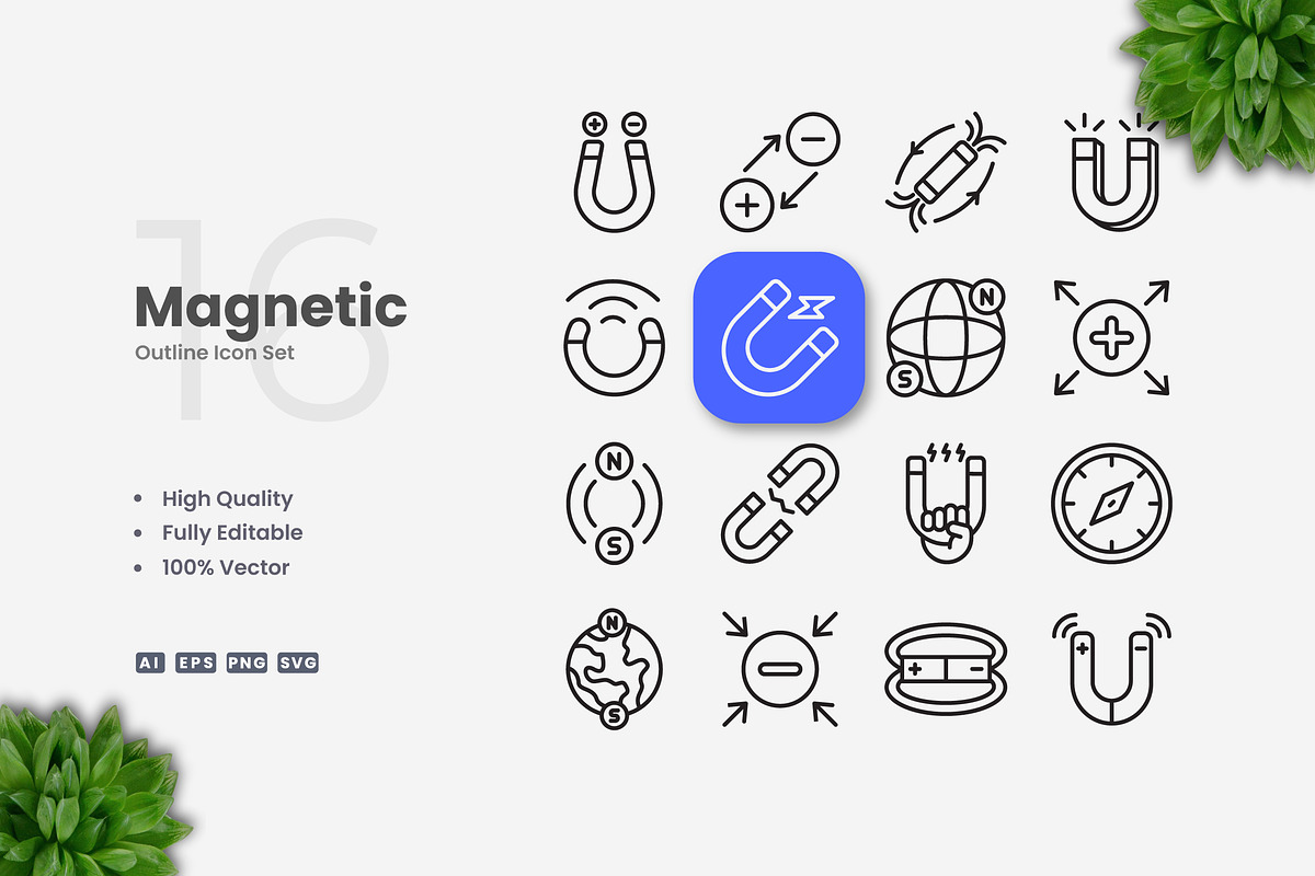 Magnetic Outline Icons, an Outline Icon by Upnowgraphic