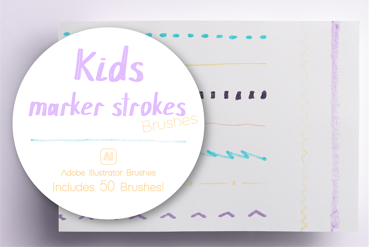 AI Kids Marker Strokes Brushes, a Brush Add-On by CL Creative Studio (Photo 1 of 9)