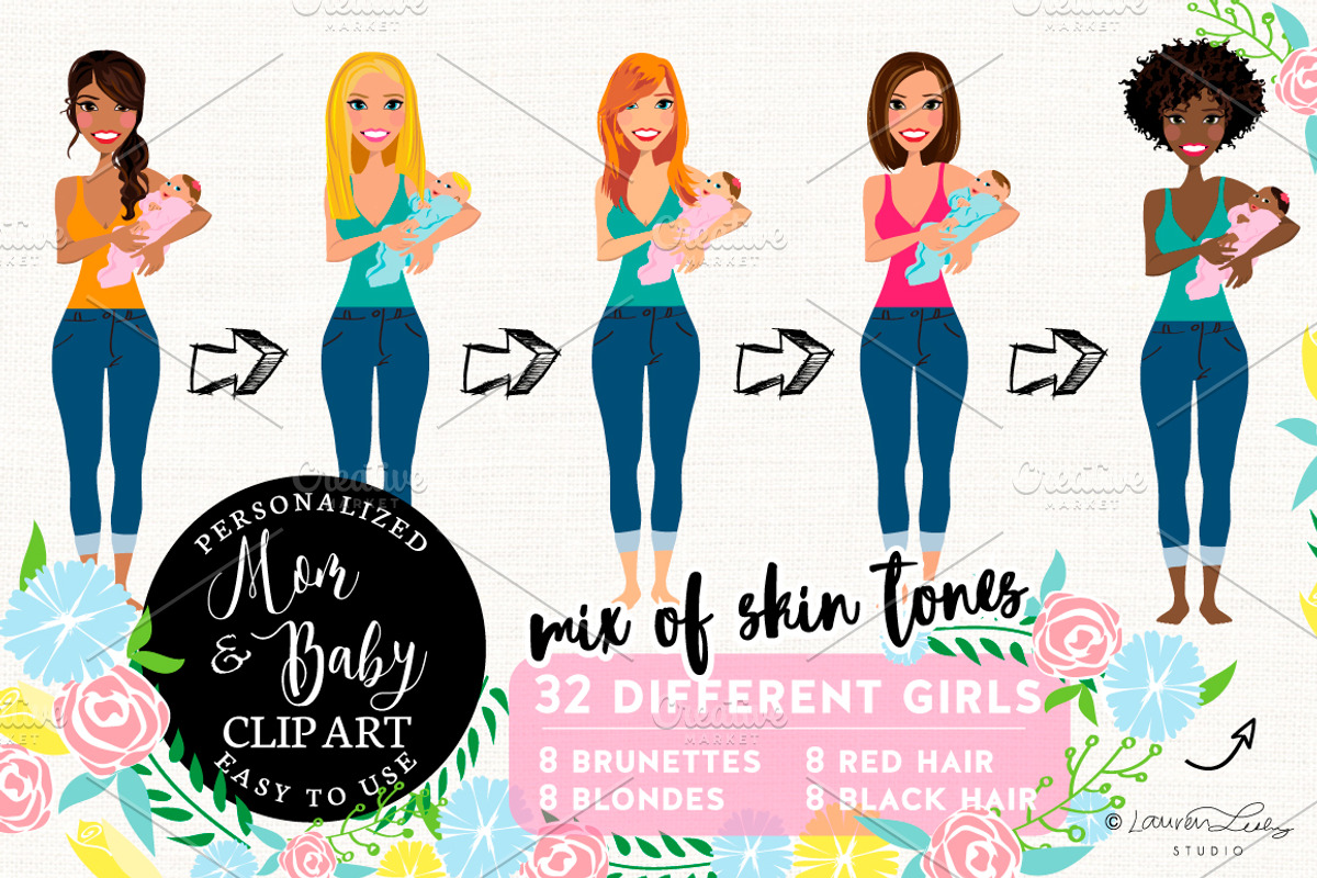 Mom & Baby Portrait Clip Art, a Person Illustration by Lauren Lesley Studio (Photo 1 of 33)