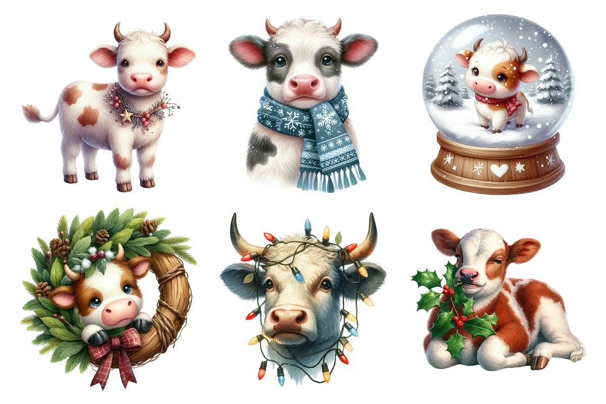 Old Rustic Christmas Cow Clipart, an Illustration by Daily.Designs (Photo 5 of 5)