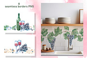 Wine and Grapes,watercolor clip art, a Food Illustration by SvetLana (Thumbnail 11 of 16)
