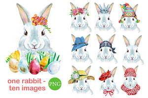 Watercolor white rabbit, an Animal Illustration by Watercolor fantasy