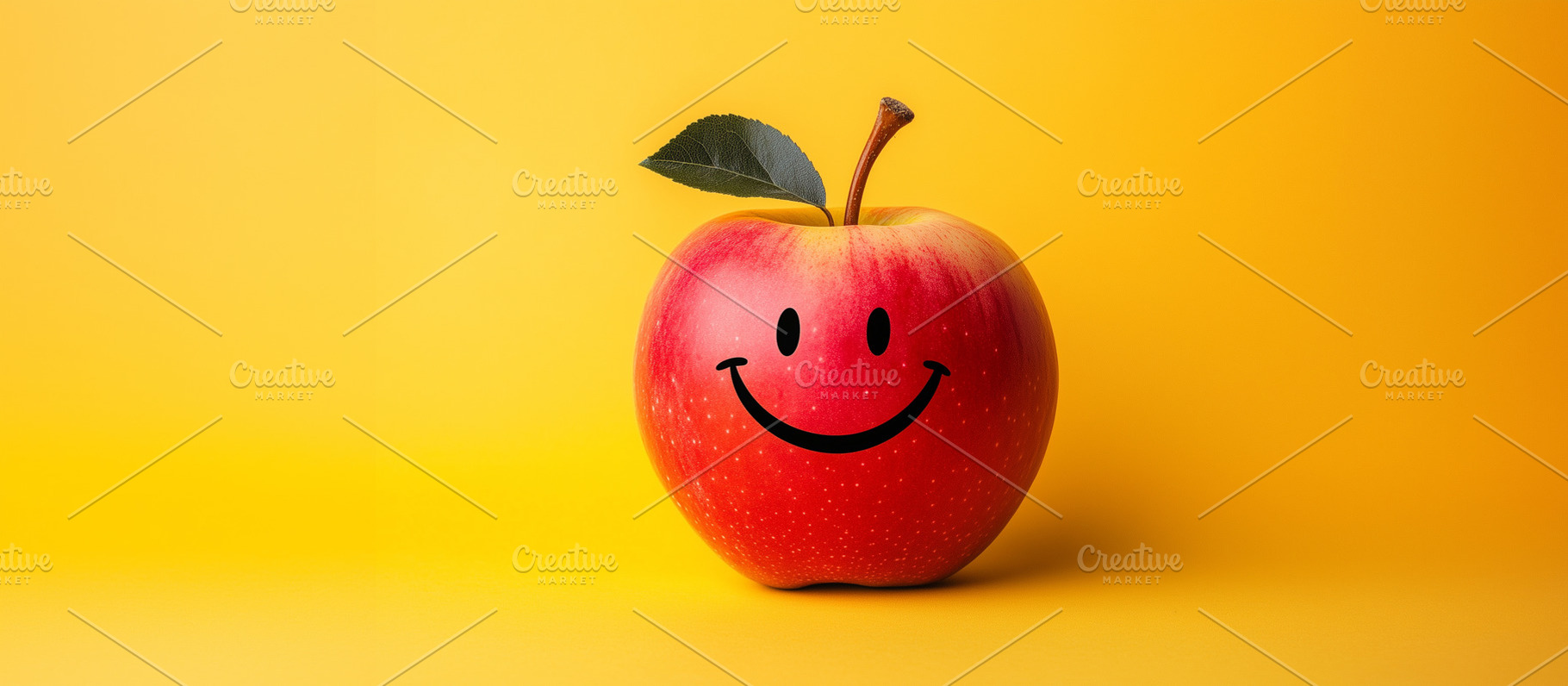 Red apple with a smile drawn on it, a Food & Drink Photo by MistyDay