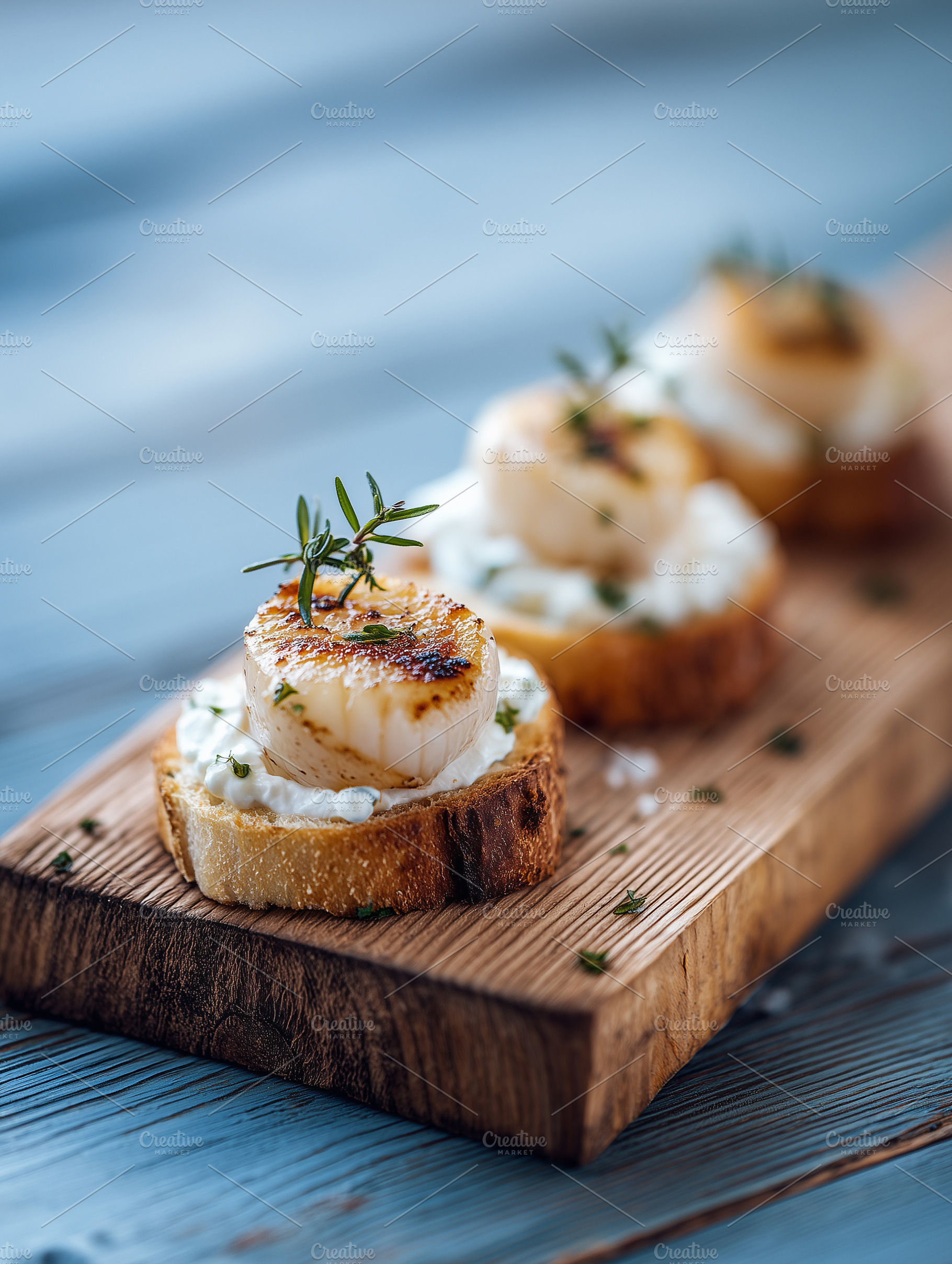 Gourmet crostini with seared scallop, a Food & Drink Photo by MistyDay