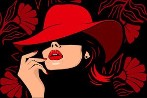 Beautiful Woman Wearing Red Hat, a Person Illustration by Saba Vector
