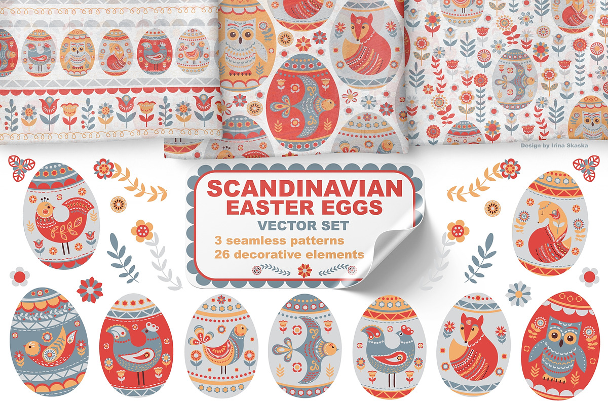 SCANDINAVIAN EASTER EGGS. Vector Set, an Animal Illustration by Irina Skaska (Photo 1 of 9)