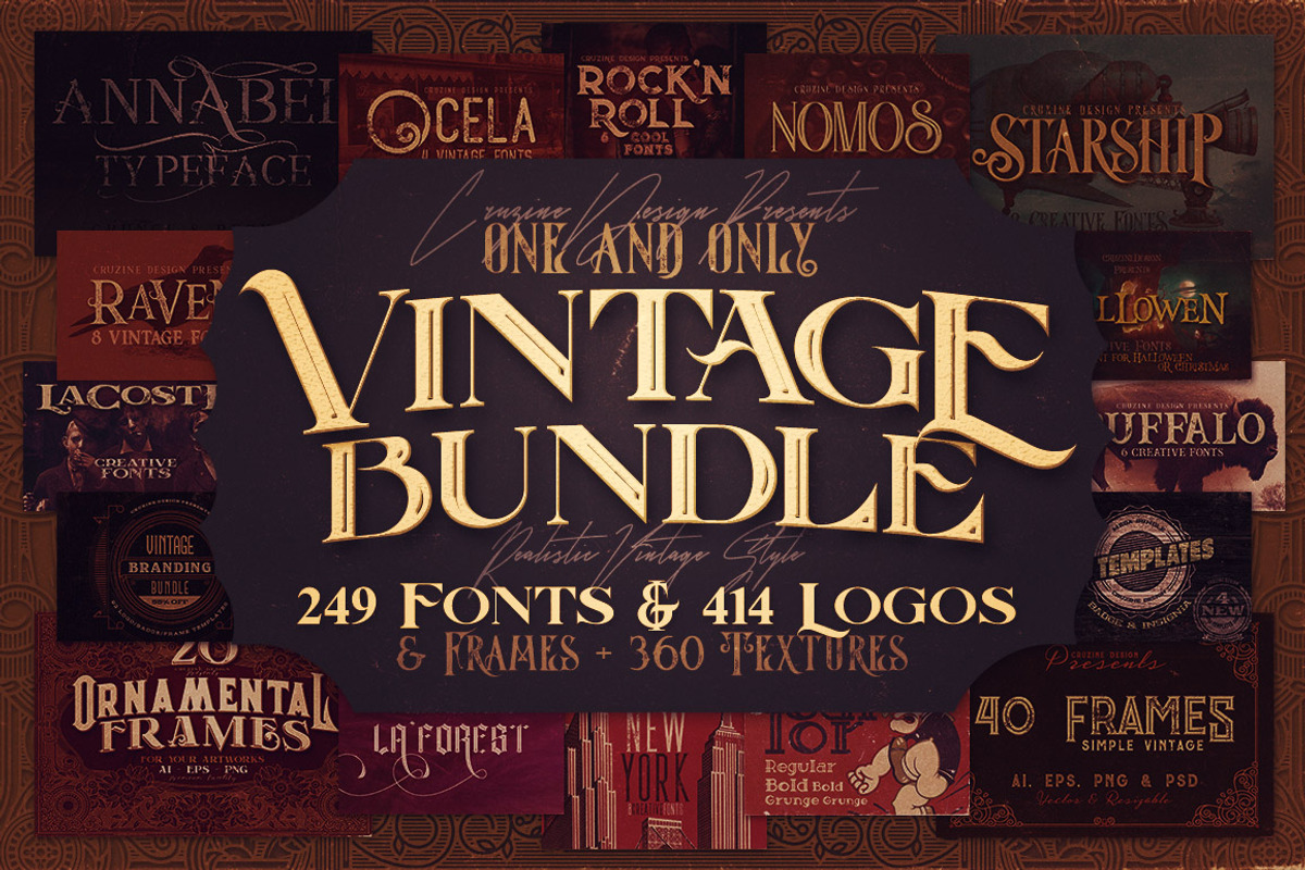SALE Bundle 249 Fonts & 414 Logos preview 2