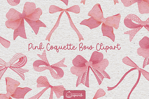 Pink Coquette Bows Watercolor Clipar