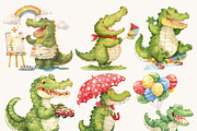 Cute Watercolor Crocodile Clipart, an Animal Illustration by Design Scotch (Thumbnail 6 of 7)