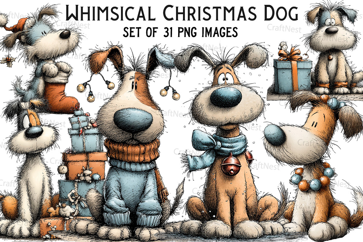 Whimsical Christmas Dog Clipart, an Illustration by Craft Nest (Photo 1 of 7)