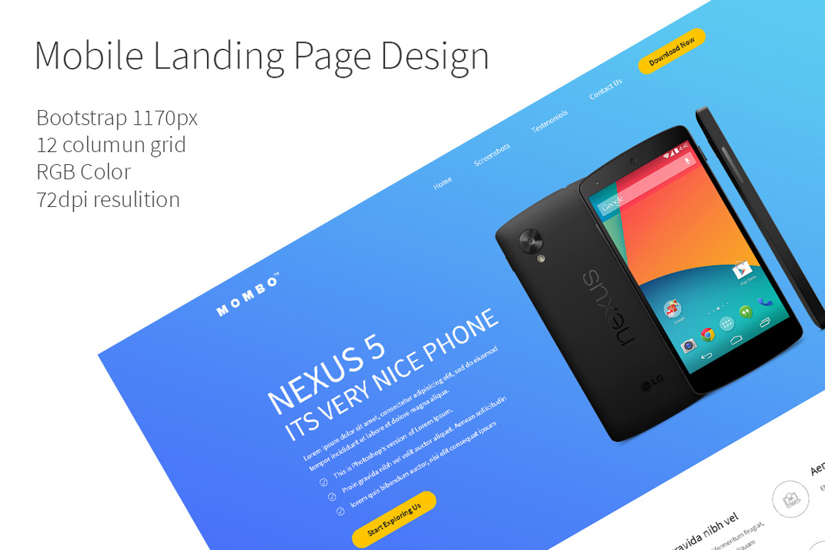 Mobile Landing Page Design PSD - $7, an App Template by The G! Design (Photo 1 of 2)