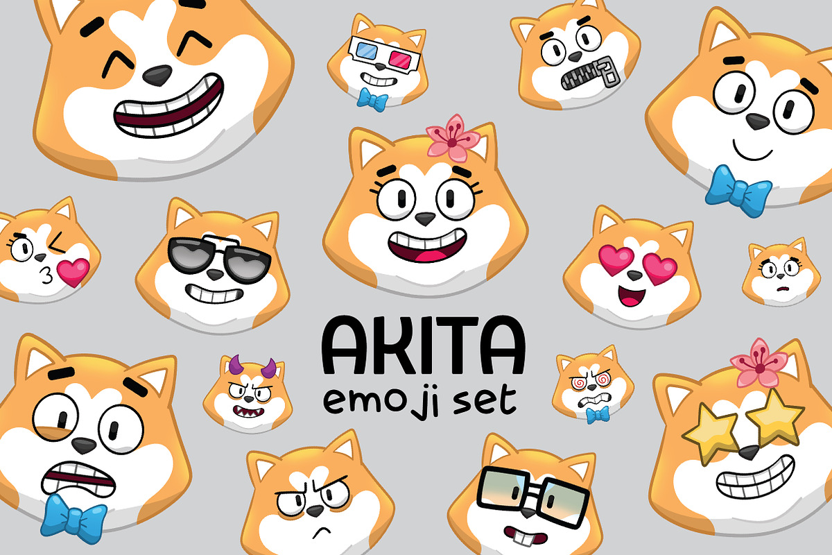 Akita Emoji Set, an Animal Illustration by Cartoon Shop (Photo 1 of 10)