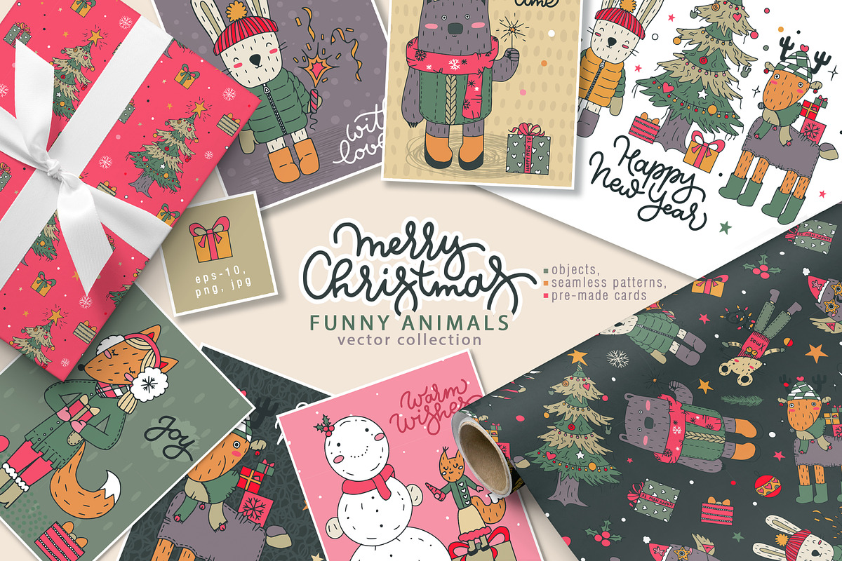 Vector Christmas Animals, an Animal Illustration by Molly art (Photo 1 of 9)