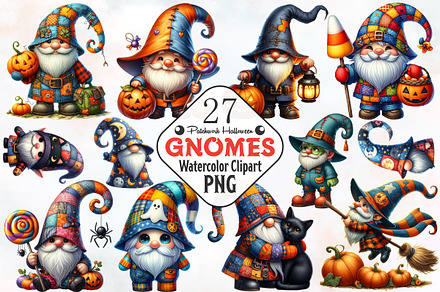 Patchwork Halloween Gnome Clipart