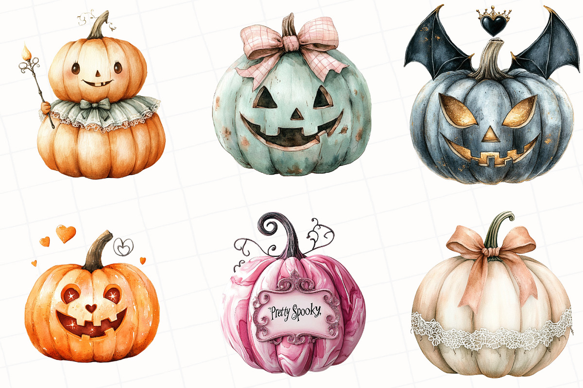 Halloween Coquette Pumpkin Clipart, an Illustration by OK Design (Photo 4 of 5)