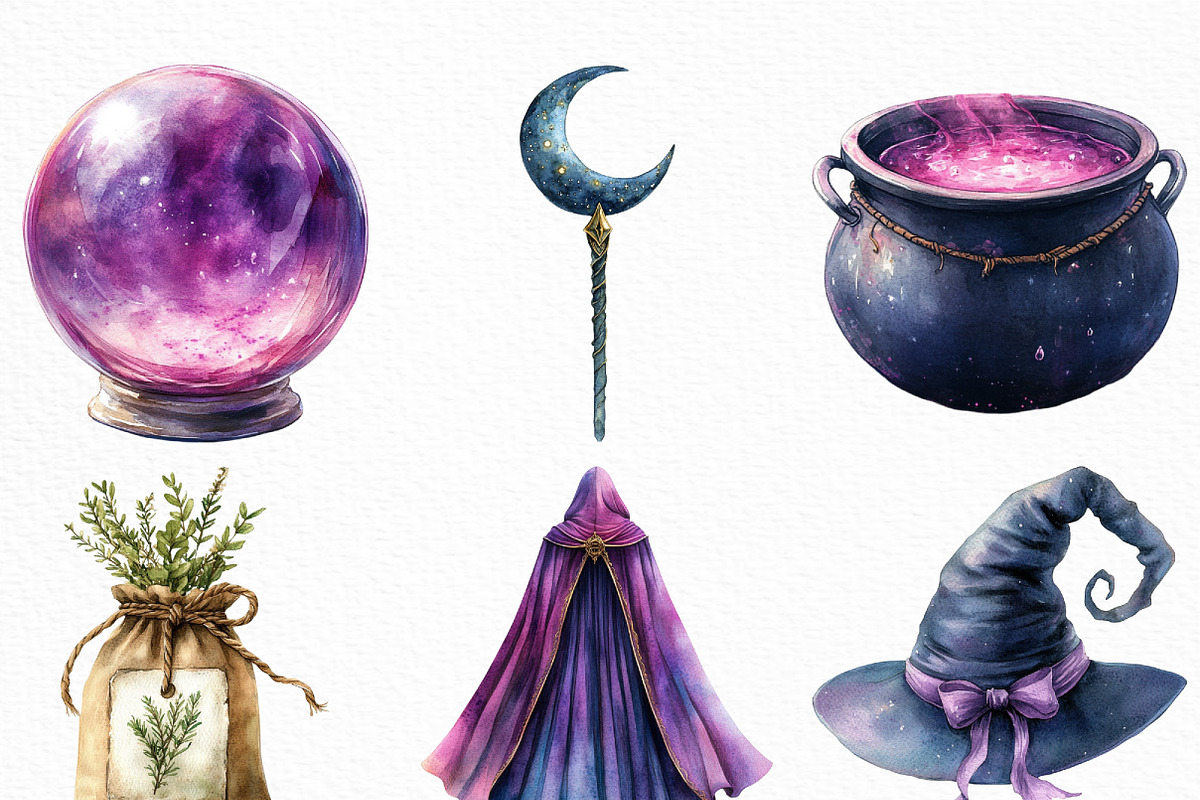 Watercolor Witch Clipart Bundle, an Illustration by Craft Nest (Photo 2 of 6)