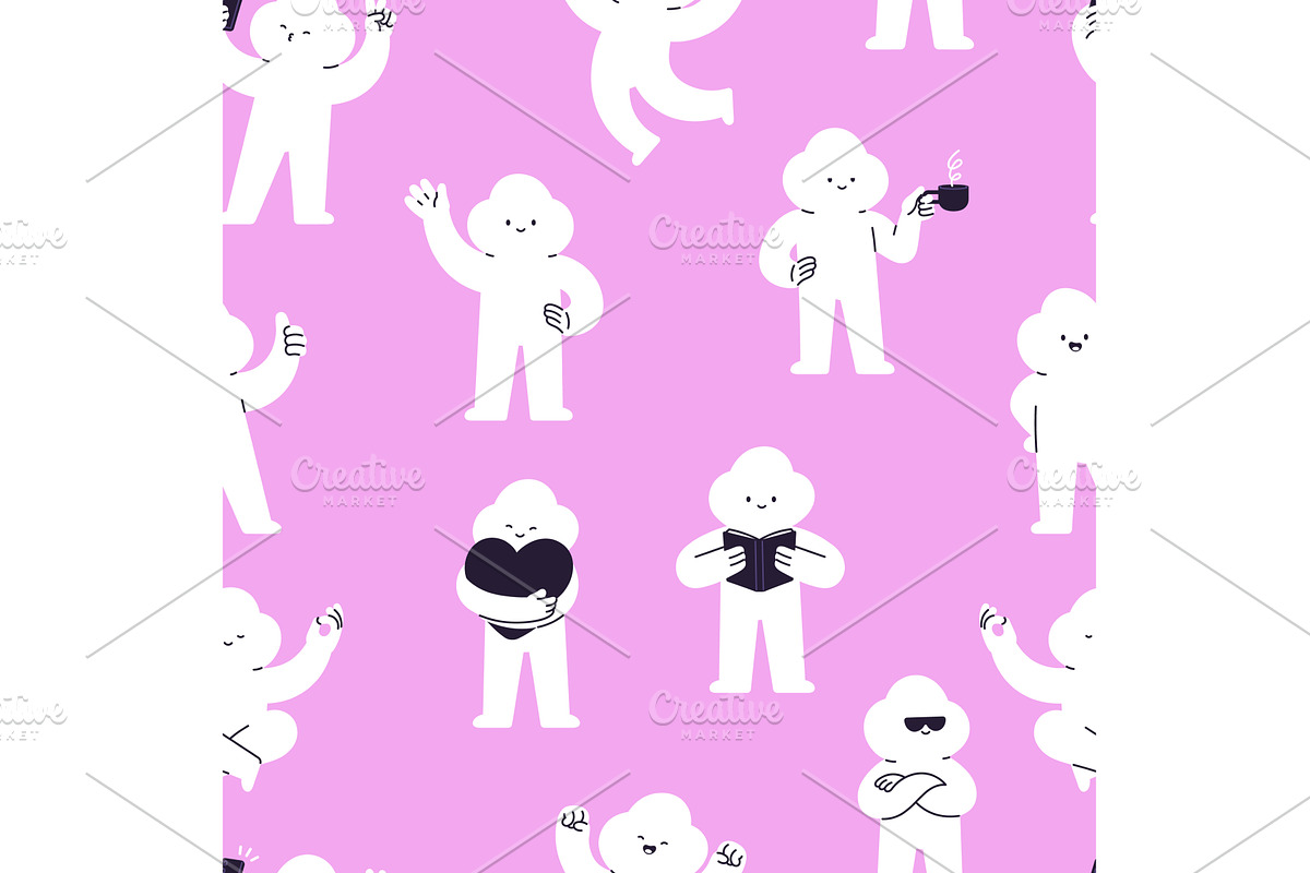 Cloud funny characters. White fluffy, an Illustration by LadadikArt