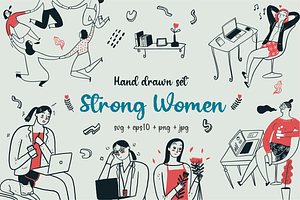 Hand drawn set strong women, a Work Illustration by Huza Studio