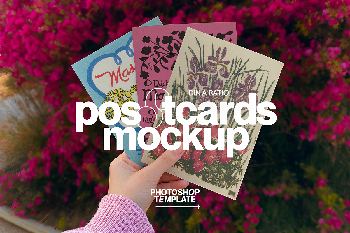 Three DIN A Postcards Mockup (PSD), an Advertising Mockup by WasMockups (Photo 1 of 5)