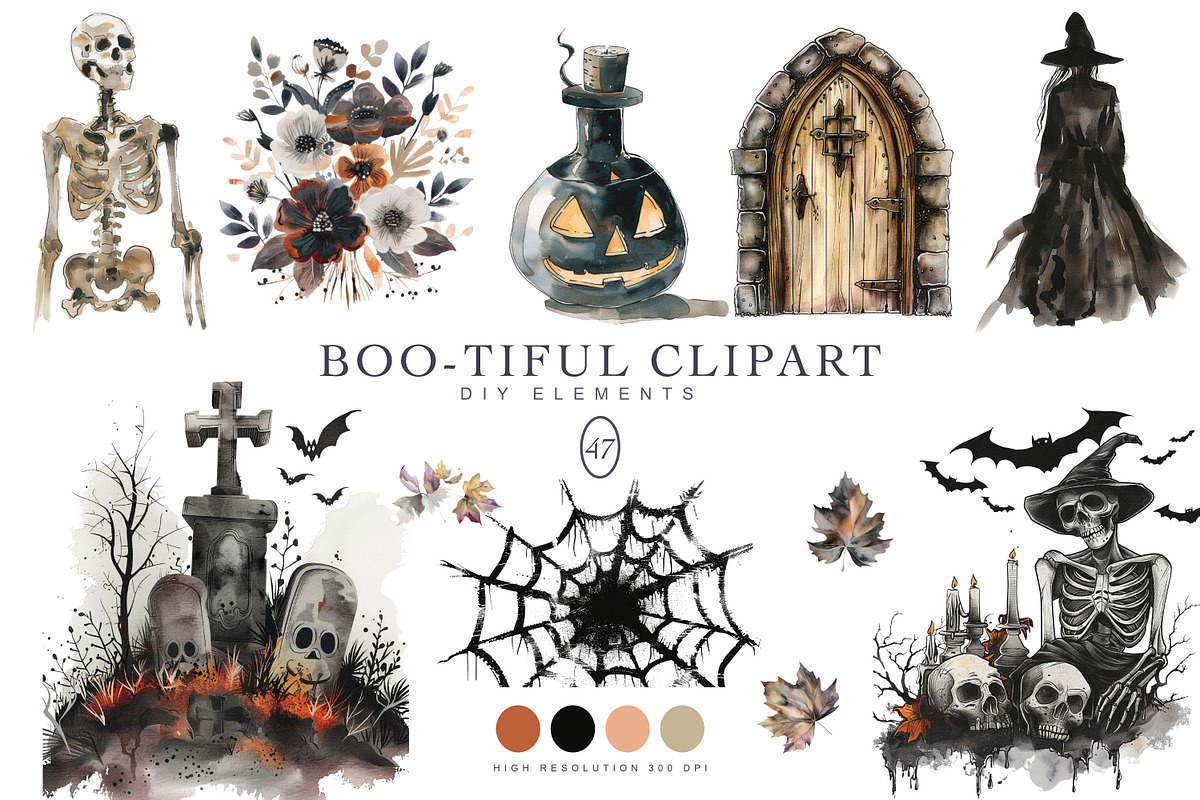watercolor halloween clipart set, a Decorative Illustration by Patishop Art (Photo 1 of 6)
