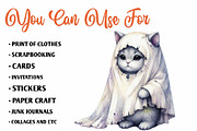Watercolor Halloween Ghost Cat PNG, a Seasonal Illustration by CreationArt (Thumbnail 5 of 7)