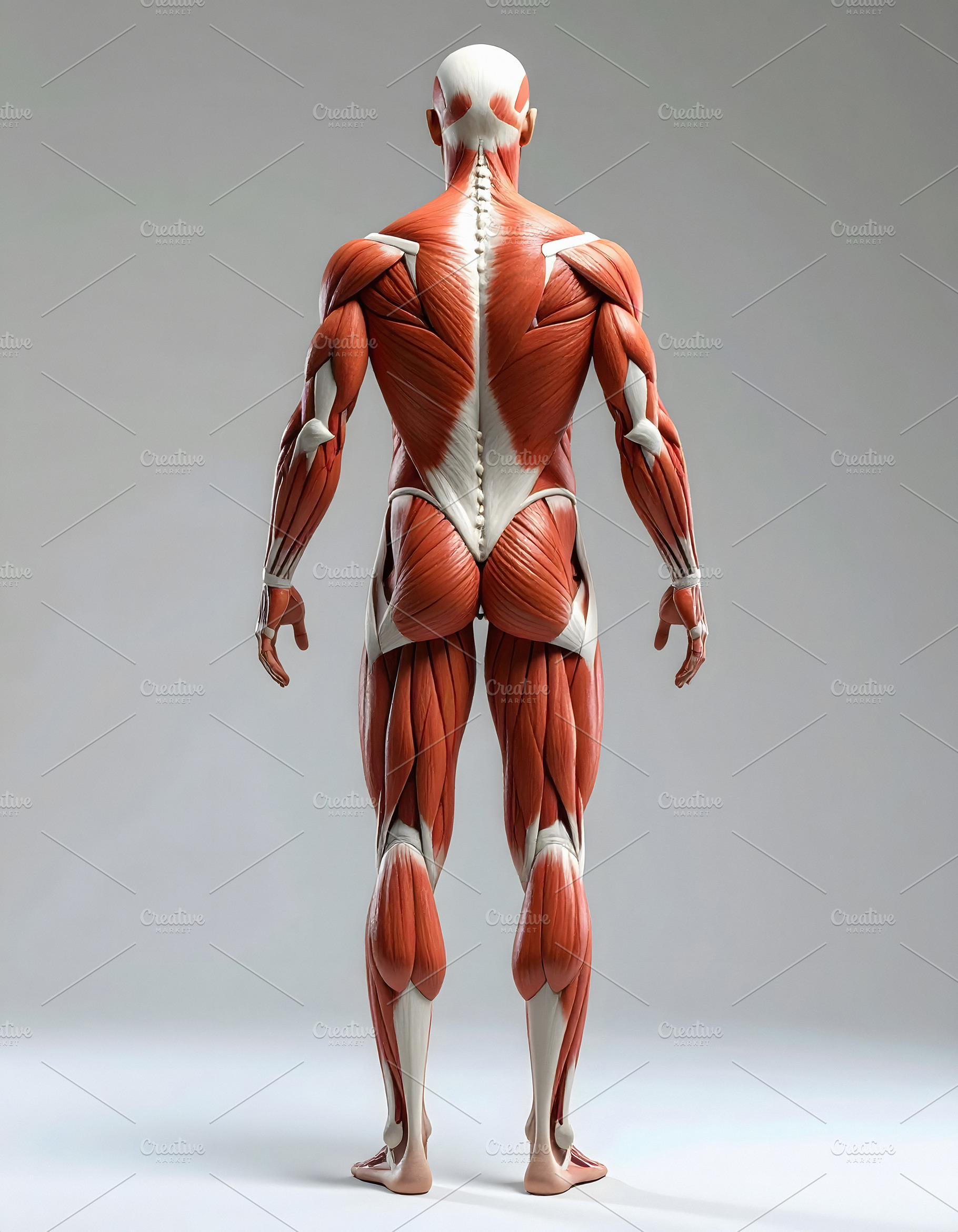 Anatomical back view of human muscular system for medical study, a Health & Medical Photo by GoodGoods
