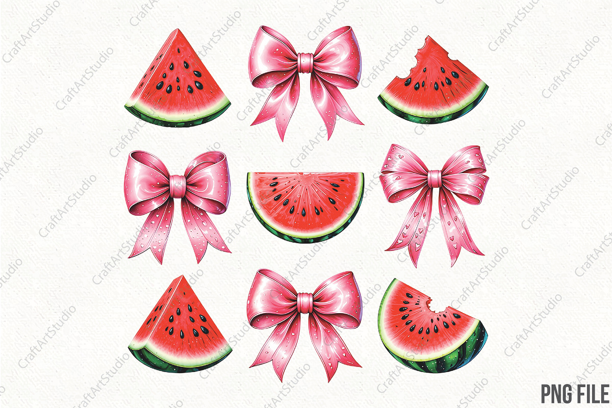 Coquette Watermelon Bows Summer PNG, an Illustration by CraftArtStudio (Photo 1 of 4)