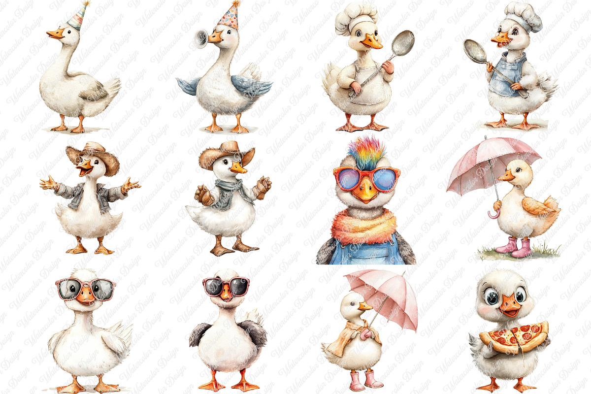 Watercolor Silly Goose Clipart, an Illustration by Watercolor design (Photo 2 of 12)