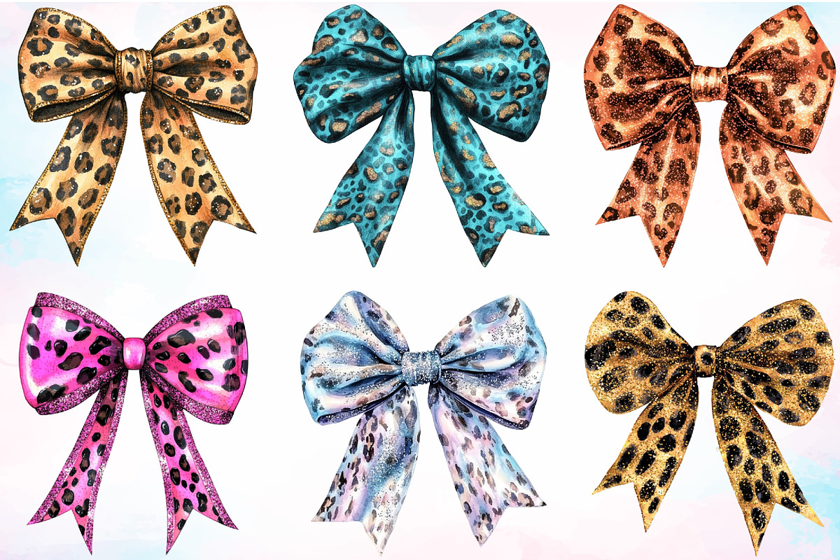 Watercolor Leopard Glitter Bows PNG, an Illustration by Canvas Craft (Photo 3 of 4)