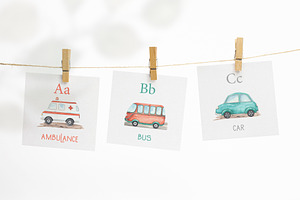 Watercolor Transport Alphabet