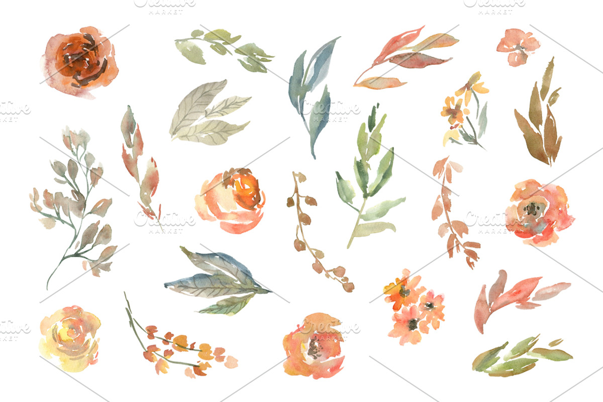 Watercolor Autumn Flowers, an Illustration by GraphicsDish (Photo 2 of 4)