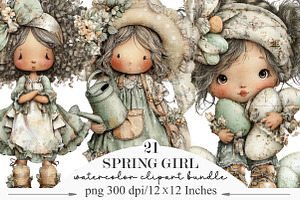 Whimsical Spring Girl Clipart, an Illustration by Designking